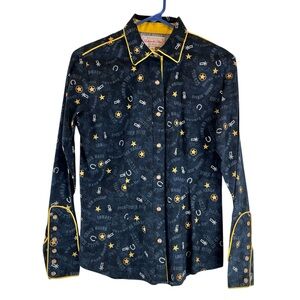 Panhandle Slim Button Down Western Shirt Pearl Snap Buttons Horseshoes S